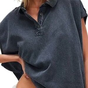 We The Free Charcoal Washed Polo Hoodie Tee